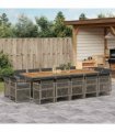 vidaXL 15 Piece Garden Dining Set with Cushions Grey Poly Rattan