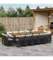 vidaXL 15 Piece Garden Dining Set with Cushions Black Poly Rattan