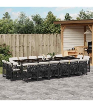 vidaXL 17 Piece Garden Dining Set with Cushions Black Poly Rattan