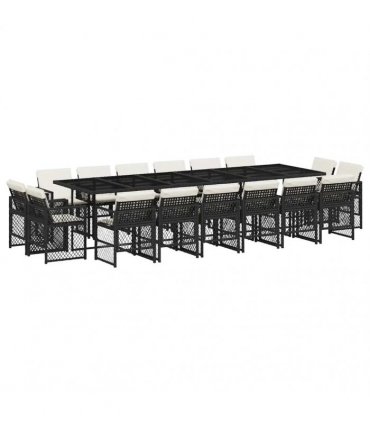 vidaXL 17 Piece Garden Dining Set with Cushions Black Poly Rattan