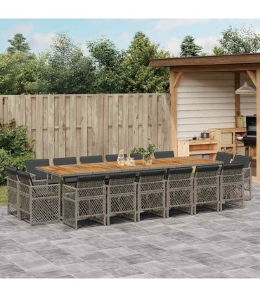 vidaXL 17 Piece Garden Dining Set with Cushions Grey Poly Rattan