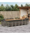 vidaXL 17 Piece Garden Dining Set with Cushions Grey Poly Rattan