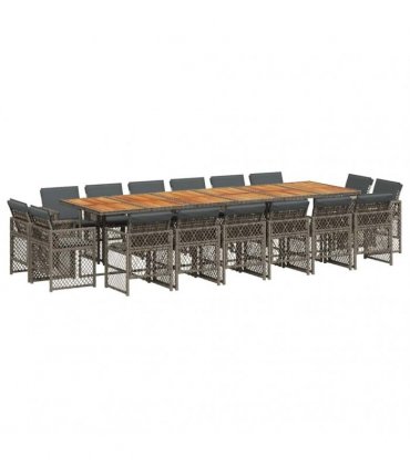 vidaXL 17 Piece Garden Dining Set with Cushions Grey Poly Rattan