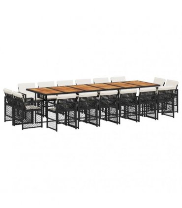 vidaXL 17 Piece Garden Dining Set with Cushions Black Poly Rattan
