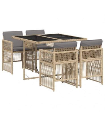 vidaXL 5 Piece Garden Dining Set with Cushions Mix Beige Poly Rattan