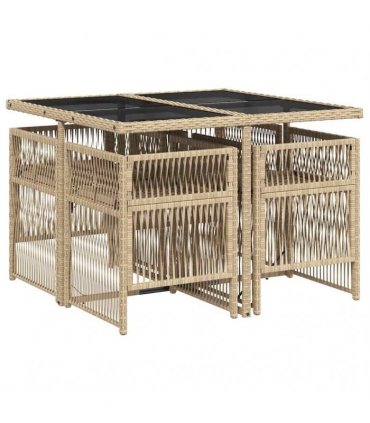 vidaXL 5 Piece Garden Dining Set with Cushions Mix Beige Poly Rattan