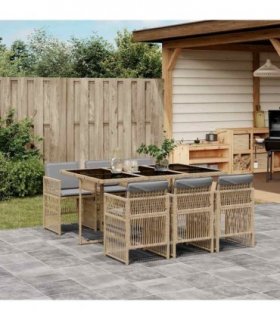 vidaXL 7 Piece Garden Dining Set with Cushions Mix Beige Poly Rattan