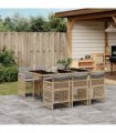 vidaXL 7 Piece Garden Dining Set with Cushions Mix Beige Poly Rattan