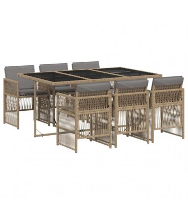 vidaXL 7 Piece Garden Dining Set with Cushions Mix Beige Poly Rattan