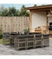 vidaXL 9 Piece Garden Dining Set with Cushions Grey Poly Rattan