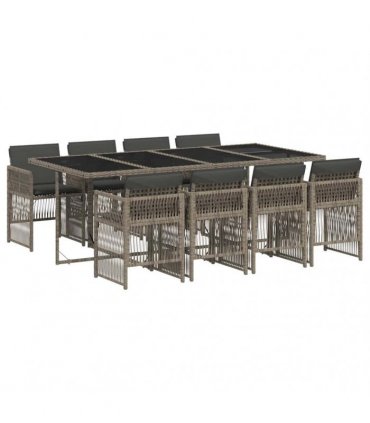 vidaXL 9 Piece Garden Dining Set with Cushions Grey Poly Rattan