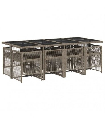 vidaXL 9 Piece Garden Dining Set with Cushions Grey Poly Rattan