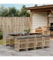 vidaXL 9 Piece Garden Dining Set with Cushions Mix Beige Poly Rattan