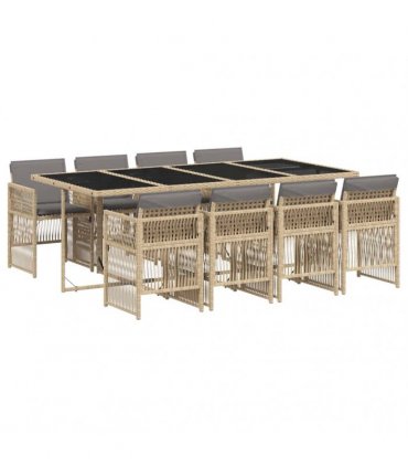 vidaXL 9 Piece Garden Dining Set with Cushions Mix Beige Poly Rattan