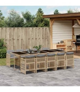 vidaXL 11 Piece Garden Dining Set with Cushions Grey Poly Rattan