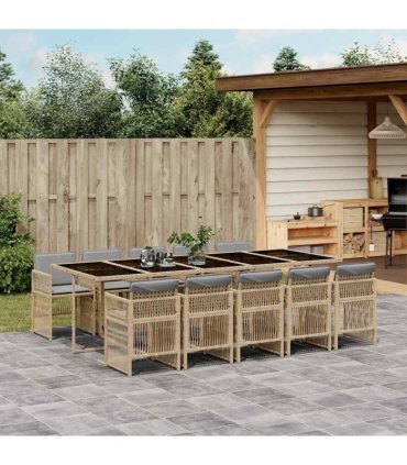 vidaXL 11 Piece Garden Dining Set with Cushions Grey Poly Rattan