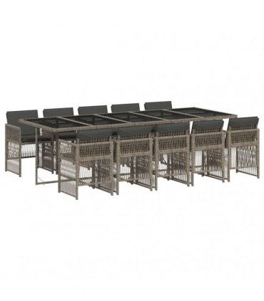 vidaXL 11 Piece Garden Dining Set with Cushions Grey Poly Rattan