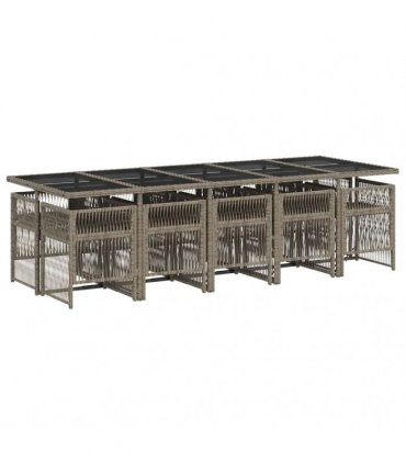 vidaXL 11 Piece Garden Dining Set with Cushions Grey Poly Rattan