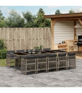 vidaXL 11 Piece Garden Dining Set with Cushions Mix Beige Poly Rattan