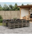 vidaXL 11 Piece Garden Dining Set with Cushions Mix Beige Poly Rattan