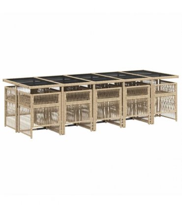 vidaXL 11 Piece Garden Dining Set with Cushions Mix Beige Poly Rattan