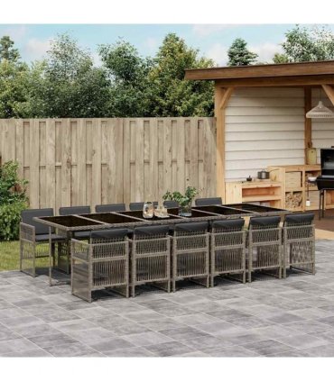 vidaXL 13 Piece Garden Dining Set with Cushions Grey Poly Rattan