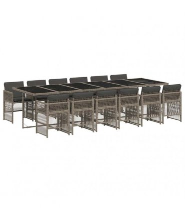vidaXL 13 Piece Garden Dining Set with Cushions Grey Poly Rattan