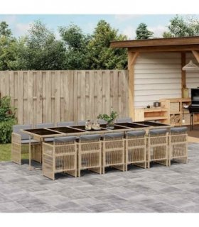 vidaXL 13 Piece Garden Dining Set with Cushions Mix Beige Poly Rattan