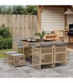 vidaXL 9 Piece Garden Dining Set with Cushions Mix Beige Poly Rattan