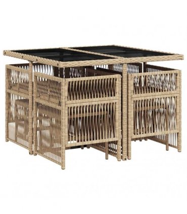 vidaXL 9 Piece Garden Dining Set with Cushions Mix Beige Poly Rattan