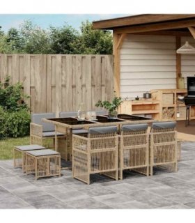 vidaXL 11 Piece Garden Dining Set with Cushions Mix Beige Poly Rattan