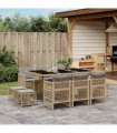 vidaXL 11 Piece Garden Dining Set with Cushions Mix Beige Poly Rattan