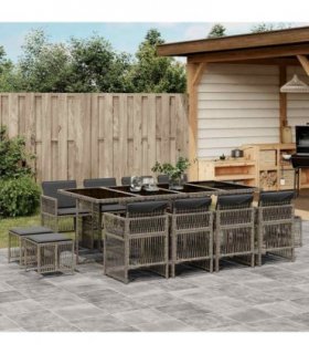 vidaXL 13 Piece Garden Dining Set with Cushions Grey Poly Rattan