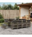 vidaXL 13 Piece Garden Dining Set with Cushions Grey Poly Rattan