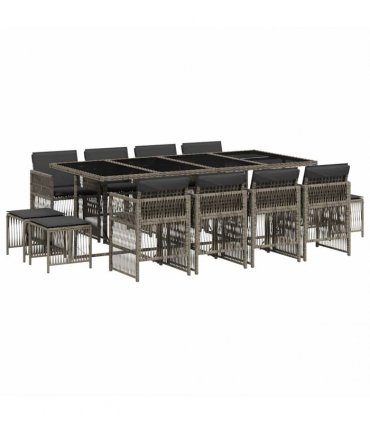 vidaXL 13 Piece Garden Dining Set with Cushions Grey Poly Rattan
