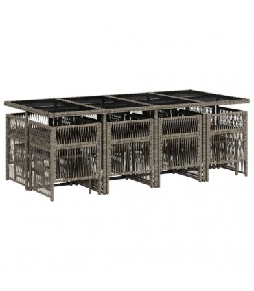 vidaXL 13 Piece Garden Dining Set with Cushions Grey Poly Rattan