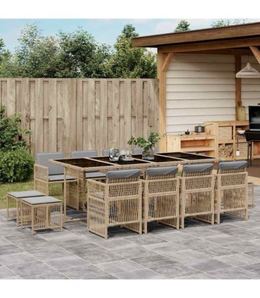 vidaXL 13 Piece Garden Dining Set with Cushions Mix Beige Poly Rattan