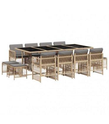 vidaXL 13 Piece Garden Dining Set with Cushions Mix Beige Poly Rattan