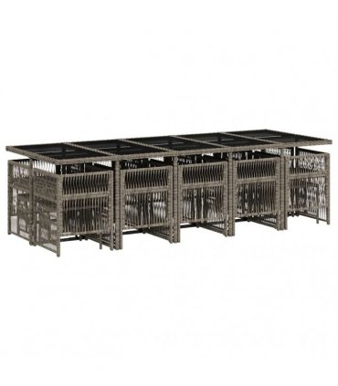 vidaXL 15 Piece Garden Dining Set with Cushions Grey Poly Rattan