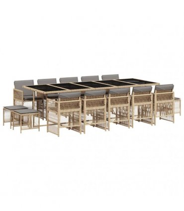 vidaXL 15 Piece Garden Dining Set with Cushions Mix Beige Poly Rattan