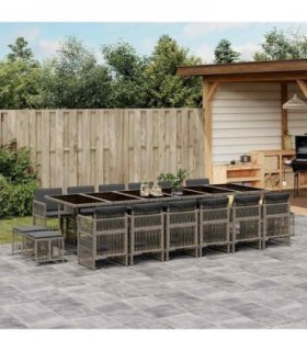 vidaXL 17 Piece Garden Dining Set with Cushions Grey Poly Rattan