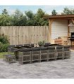 vidaXL 17 Piece Garden Dining Set with Cushions Grey Poly Rattan