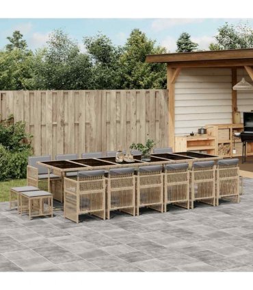 vidaXL 17 Piece Garden Dining Set with Cushions Mix Beige Poly Rattan