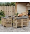vidaXL 9 Piece Garden Dining Set with Cushions Mix Beige Poly Rattan