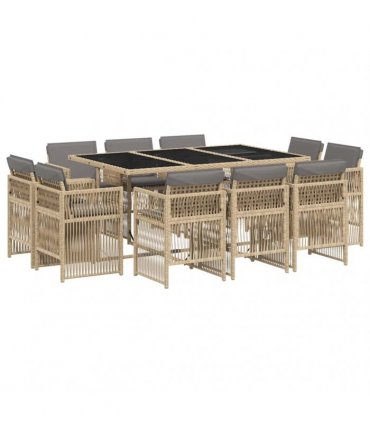 vidaXL 11 Piece Garden Dining Set with Cushions Mix Beige Poly Rattan
