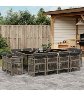 vidaXL 13 Piece Garden Dining Set with Cushions Grey Poly Rattan