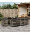 vidaXL 13 Piece Garden Dining Set with Cushions Grey Poly Rattan