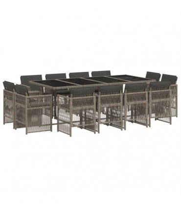 vidaXL 13 Piece Garden Dining Set with Cushions Grey Poly Rattan