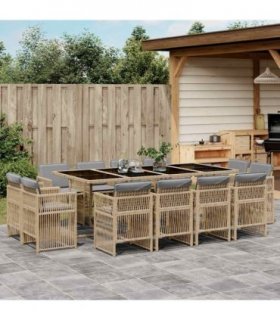 vidaXL 13 Piece Garden Dining Set with Cushions Mix Beige Poly Rattan