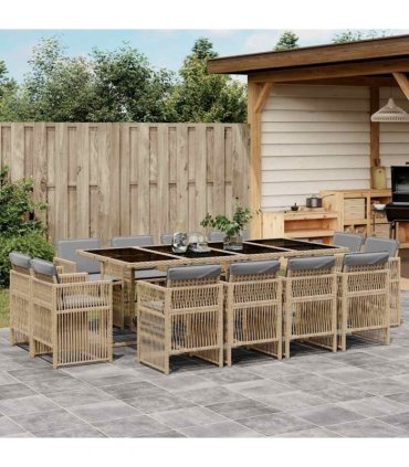 vidaXL 13 Piece Garden Dining Set with Cushions Mix Beige Poly Rattan